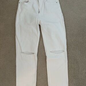 PAIGE White High Rise Jeans with Distressed Knees